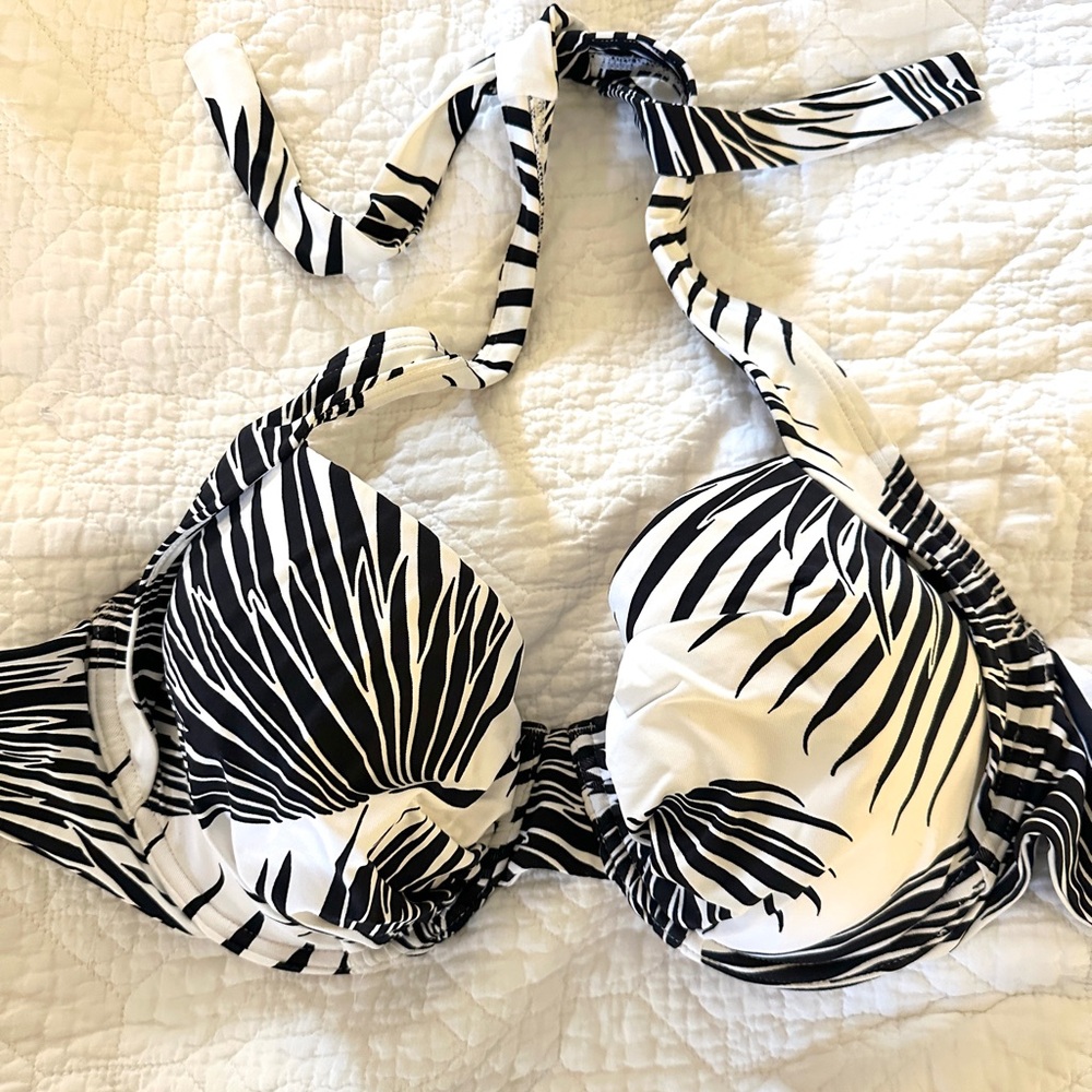 Tommy Bahama Black and White Palm Leaf Bikini Top